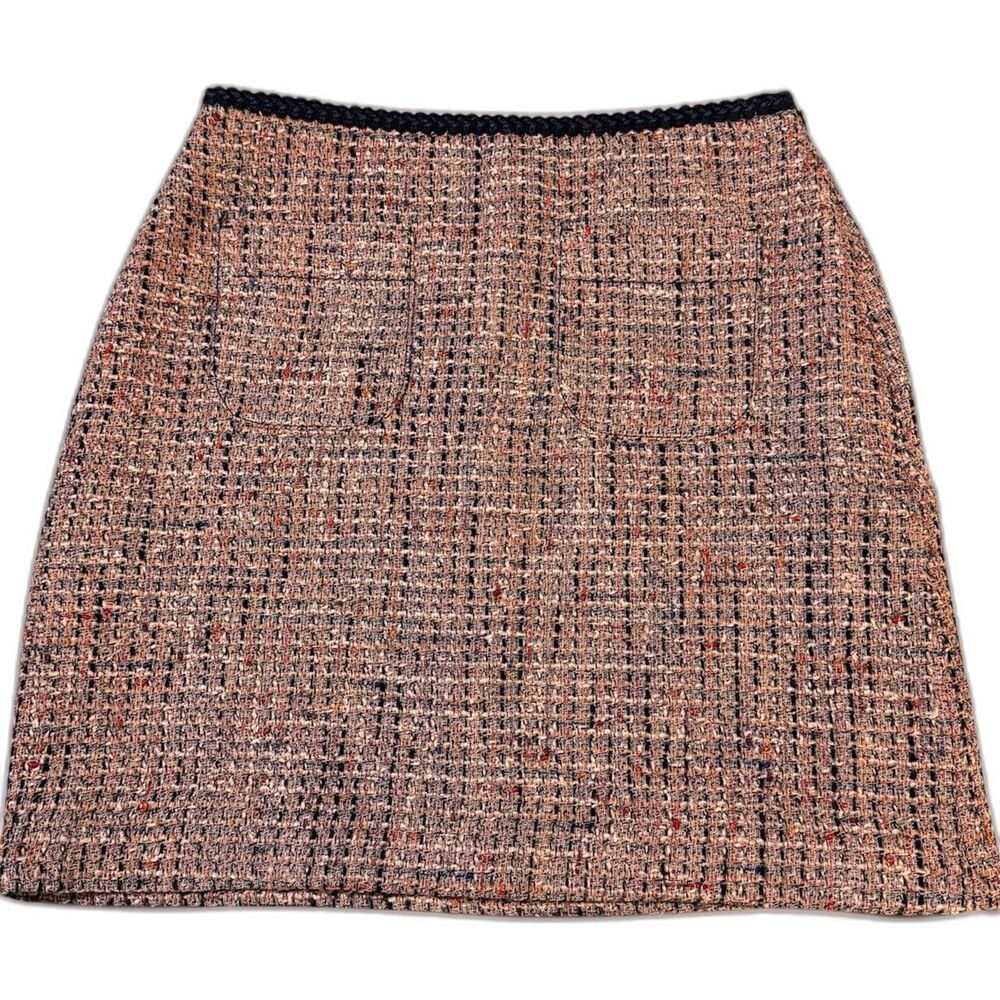 New LOFT Pink Multicolor Tweed A-Line Mini Skirt Pockets Lined Braid Trim Sz S